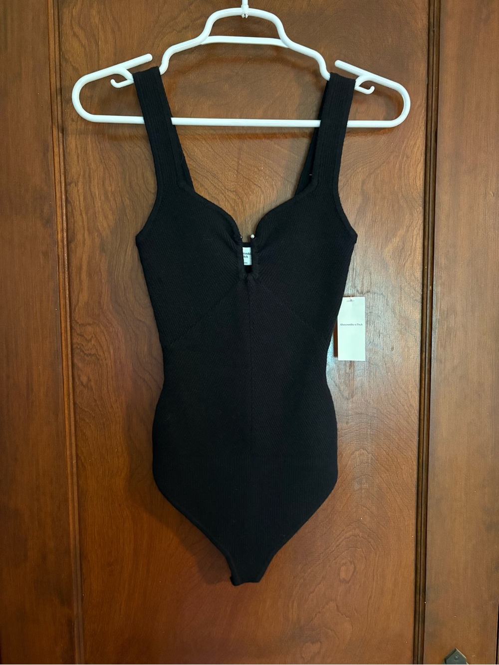 Abercrombie & Fitch Black Ribbed V-Neck Bodysuit